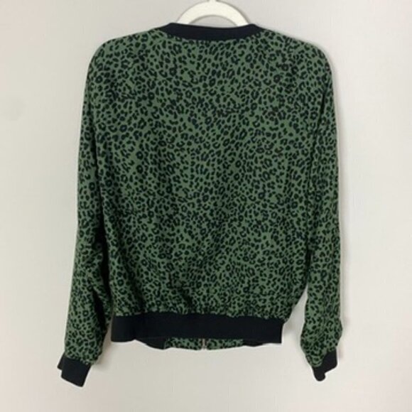 Beachlunchlounge Leopard Dasha Full Zip Bomber Jacket Green Womens M - Picture 4 of 5